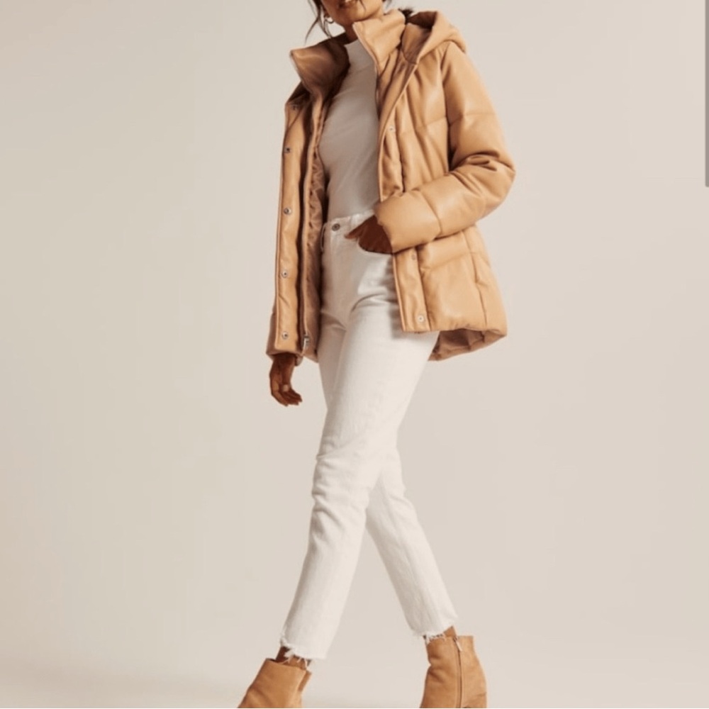 Abercrombie and Fitch Vegan Leather Puffer Jacket - Picture 2 of 5